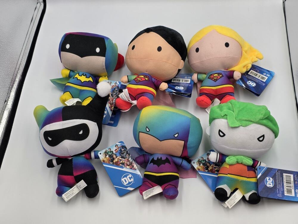 NWT SET OF 6 DC Justice League Superhero 7" Plush (Joker, Batman, Superman, Etc)